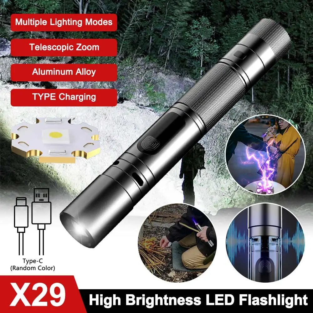 Multifunctional Rechargeable Flashlight Flashlight with Arc Lighter and Alarm High Lumens 3 in 1 Powerful Tactical Flashlight