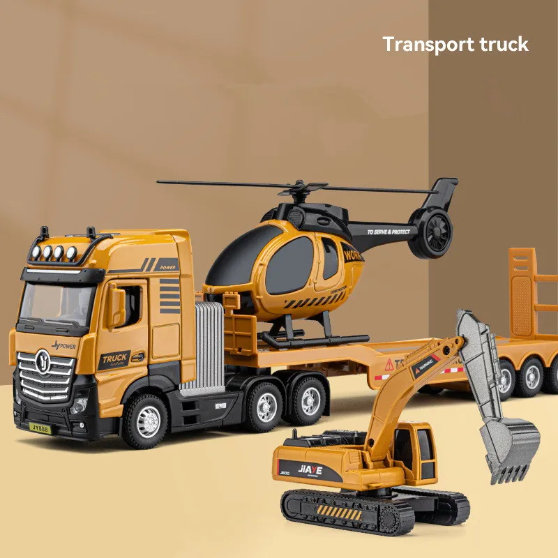 1: 50 alloy pull back flatbed transport vehicle model,simulated helicopter toy,lighting and sound effects,wholesale