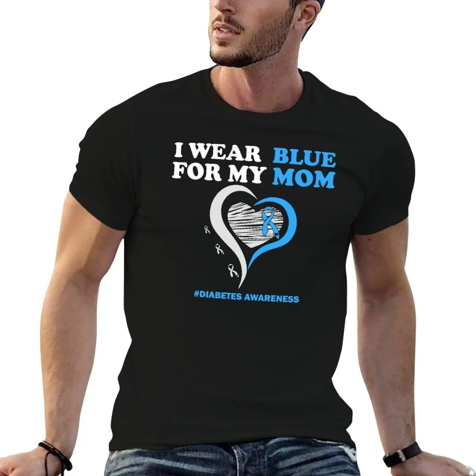 

I Wear Blue For My Mom,Blue Ribbon,Heart,Diabetes Awareness,T1D And T2D Diabetics T-Shirt t shirt man designer T-Shirt
