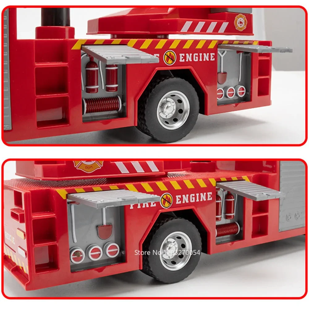 1:18 Water Tanker Alloy Ladder Fire Truck Model Toys Car Diecast Metal Engineering Vehicle Doors Opened Sound Light Toy Boy Gift