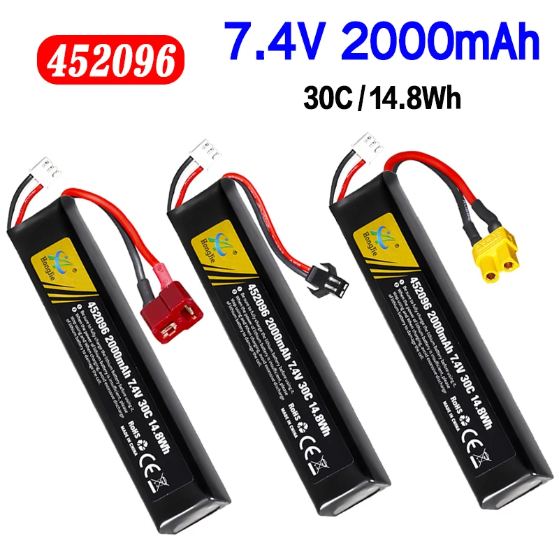 Soft Bullet Gun Lipo Battery 7.4V 2000mah Battery 452096 30C T/SM/XT30 Plug For Airsoft Air Pistol Electric Toy Water Guns Part