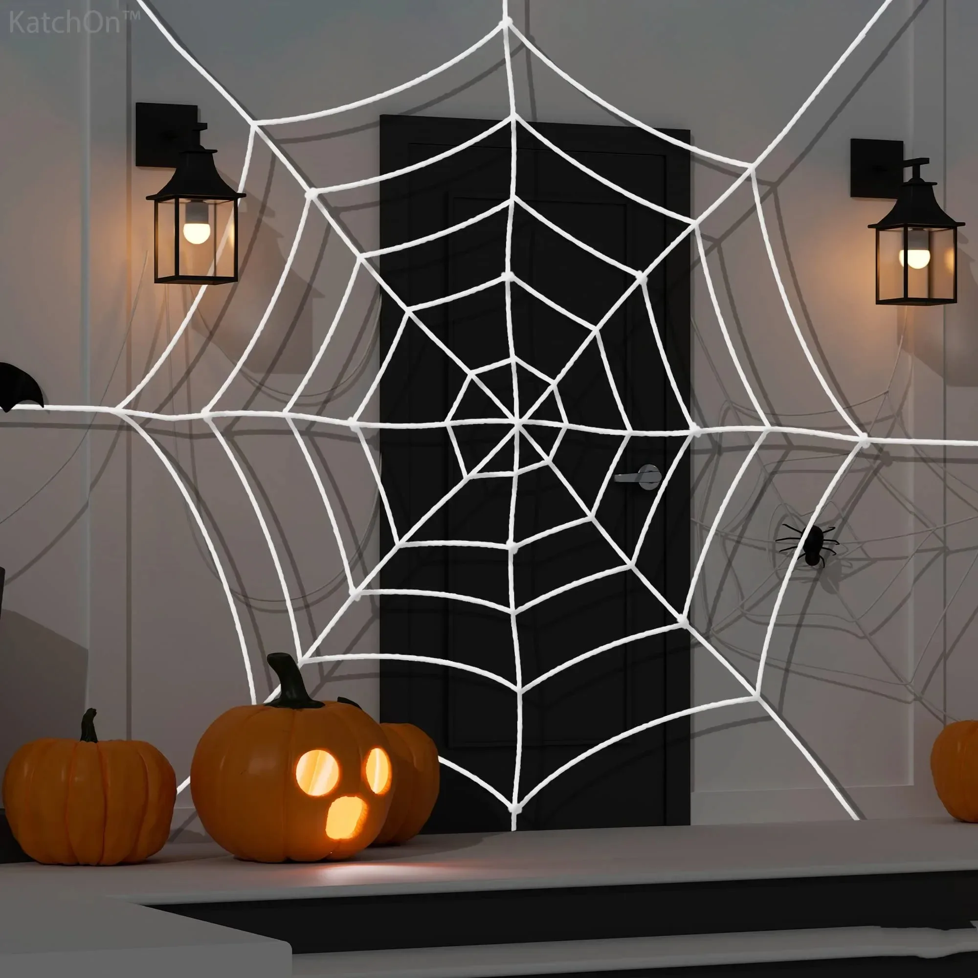 Halloween-Riesenspinnennetz, großes kreisförmiges schwarz-weißes Horror-Spinnennetz, verwendet für die Heimdekoration im Innenhof – Detail 4
