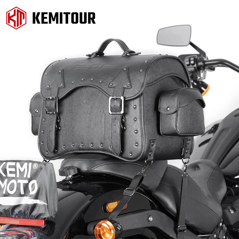 

Motorcycle Travel Tail Bag Waterproof Leather 50L Motorcycle Luggage Storage Bag Rear Rack Pannier for Softail Sportster Touring