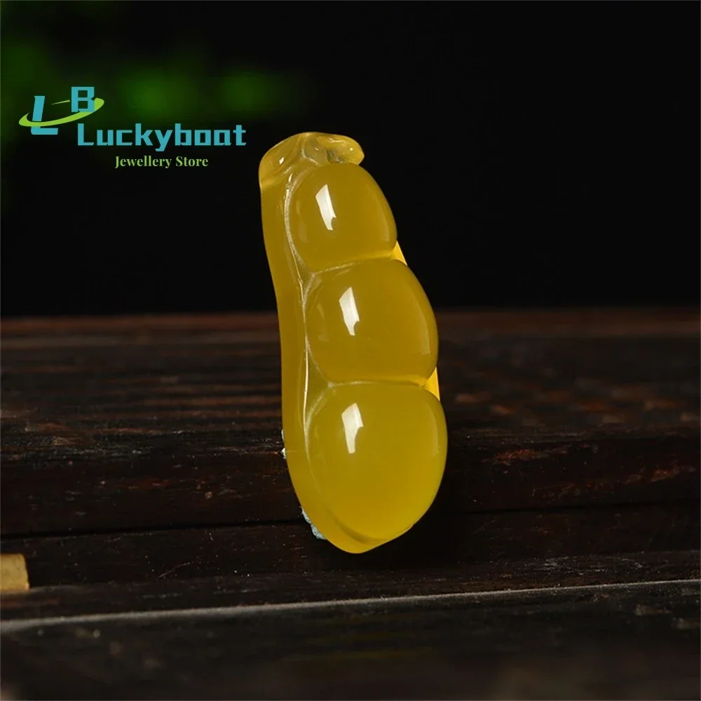 Genuine A High-grade Natural Yellow Agate Body Protection Green Beans Safe Chalcedony Pendant