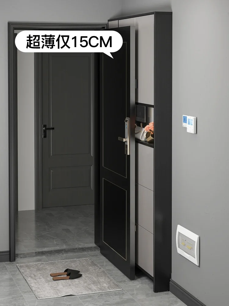 Ultra-thin shoe cabinet against the wall to the top of the home door, solid wood high cabinet, modern simple entrance cabinet