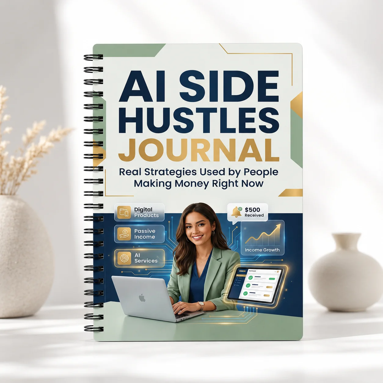 AI Side Hustles Journal, A5 Spiral Workbook with Real Strategies for Digital Products, Passive Income and AI Services
