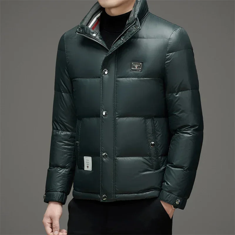 COZOK Winter New High-end Down Jacket 2025 Men's White Duck Short Thick Casual Trend Bright Coat Stand Collar Jack