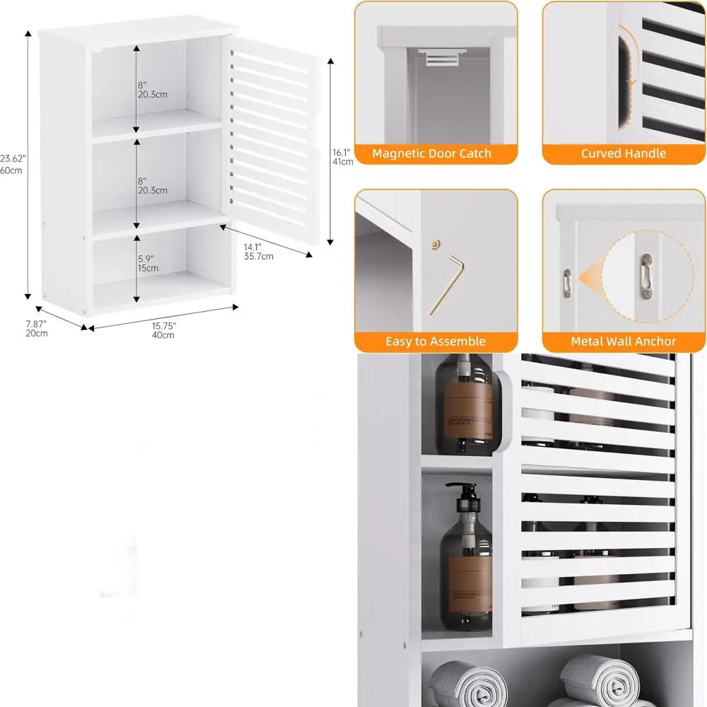 

Over-the-Toilet White Single Door Medicine Cabinet with Bottom Shelf and Bamboo Organizer