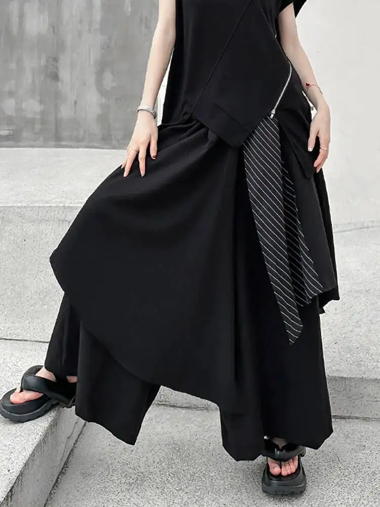 

Black High Elastic Waist Striped Irregular Wide Leg Pants New Loose Fit Trousers Women Fashion Spring Autumn 2026 1DFZ6A