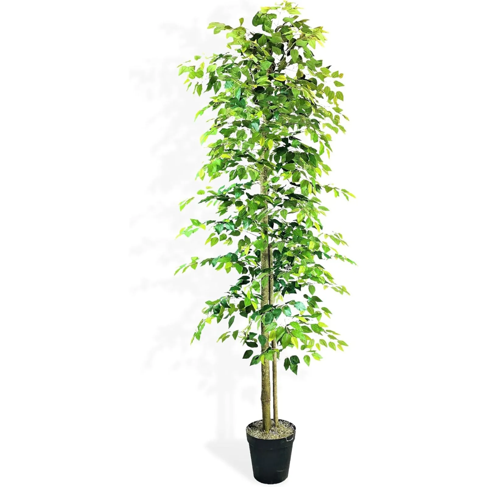 US Artificial Ficus Tree with Real-Wood Trunk & Black Plastic Pot - Indoor and Outdoor Faux Plants for Patio,