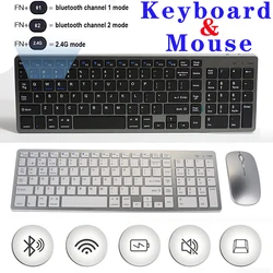 2.4G/Bluetooth Connect Ultra Slim Wireless Keyboard & Mouse Set for Mac OS/iOS/iPad MacBook Type-C Micro Rechargeable Key Board