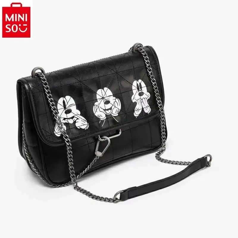 

MINISO Disney Mickey printed soft leather single shoulder diagonal cross bag for women's high-quality multifunctional chain bag