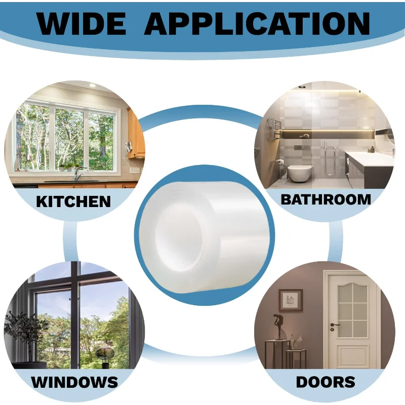 Window Sealing Tape Transparent Insulation Waterproof Nano Draft Isolation Tape for Window and Bathroom Shower Glass Side Gaps