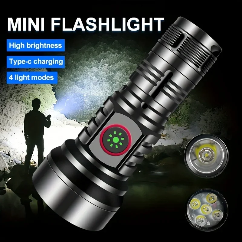 

High Power Mini Flashlight Portable Rechargeable LED Lantern Aluminum Keychain Flashlights EDC Torch with 5 Wicks for Camping