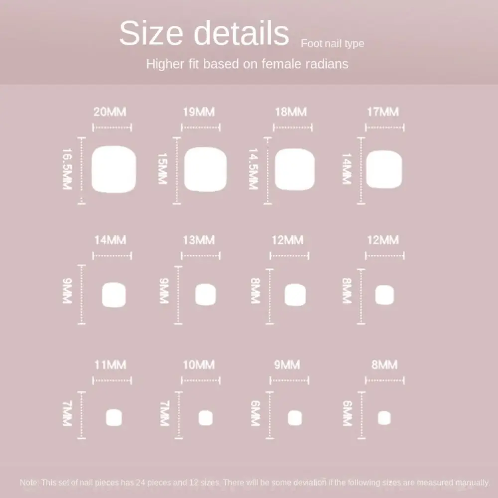 24 pezzi di manicure staccabile, unghie finte, glitter, stampa sulle unghie, unghie dei piedi, unghie finte con bordo bianco francese