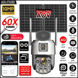 HiEasy 4G Home Outdoor Solar Surveillance Cameras 4K 60X Optical Zoom Auto Tracking 31200mah AOV 24/7 Recording PTZ Security Cam