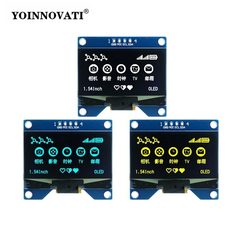1.54-inch OLED Display Module - 128x64 Resolution, CH1116 Driver (White/Blue/Yellow), I2C Interface, 4-Pin Compact Screen