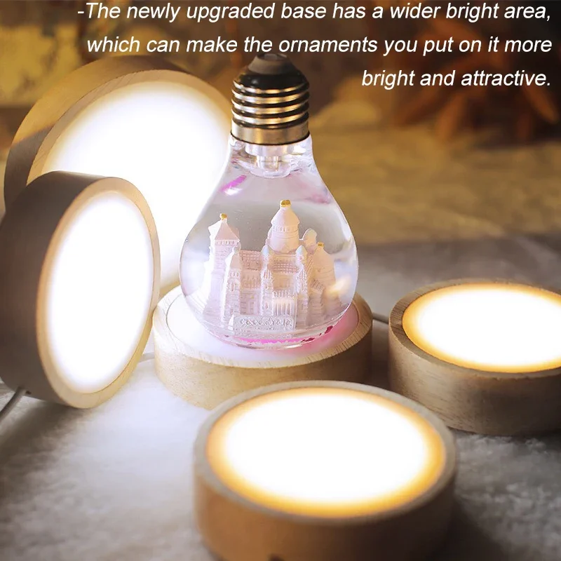 1-4 قطعة كريستال زجاج خشبي مصباح ليد قاعدة عرض الفن زخرفة خشبية ليلة قاعدة مصابيح المنزل مصباح ليد حامل عرض دوار #3