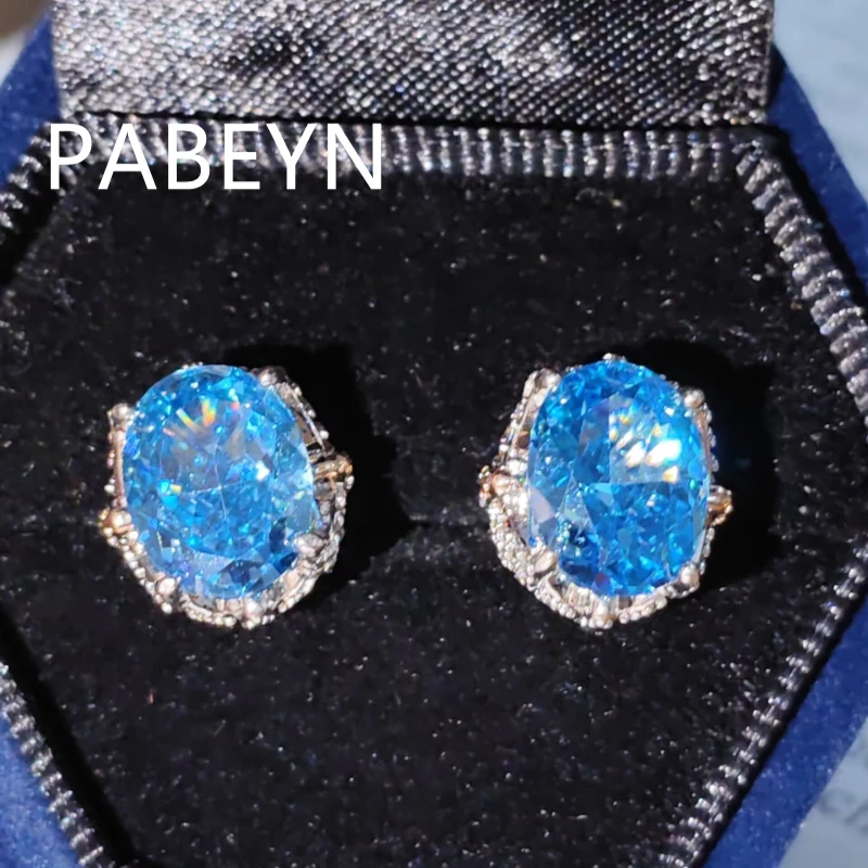 925 Sterling Silver Fashion Light Luxury Ice Flower Cut Pigeon Egg Gold Zircon Stud Earrings Birthday Party Anniversary Gift