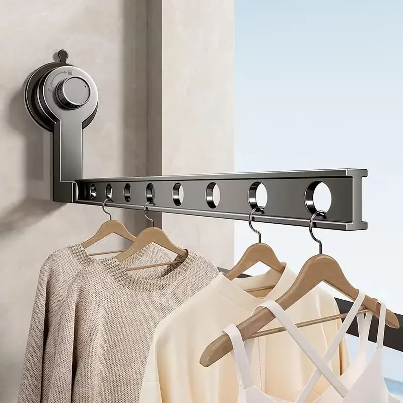 

Suction Cup Invisible Retractable Laundry Rack Adjustable Bathroom Storage Rod Non-Punching Telescopic Anti-Rust Drying Rack