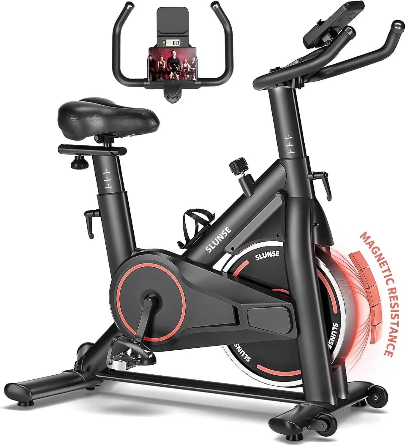 Bike,  Magnetic Resistance Brake Stationary Bikes for Home, Quiet Indoor Cycling Bike with Upgraded Seat Cushion, Digital Monito