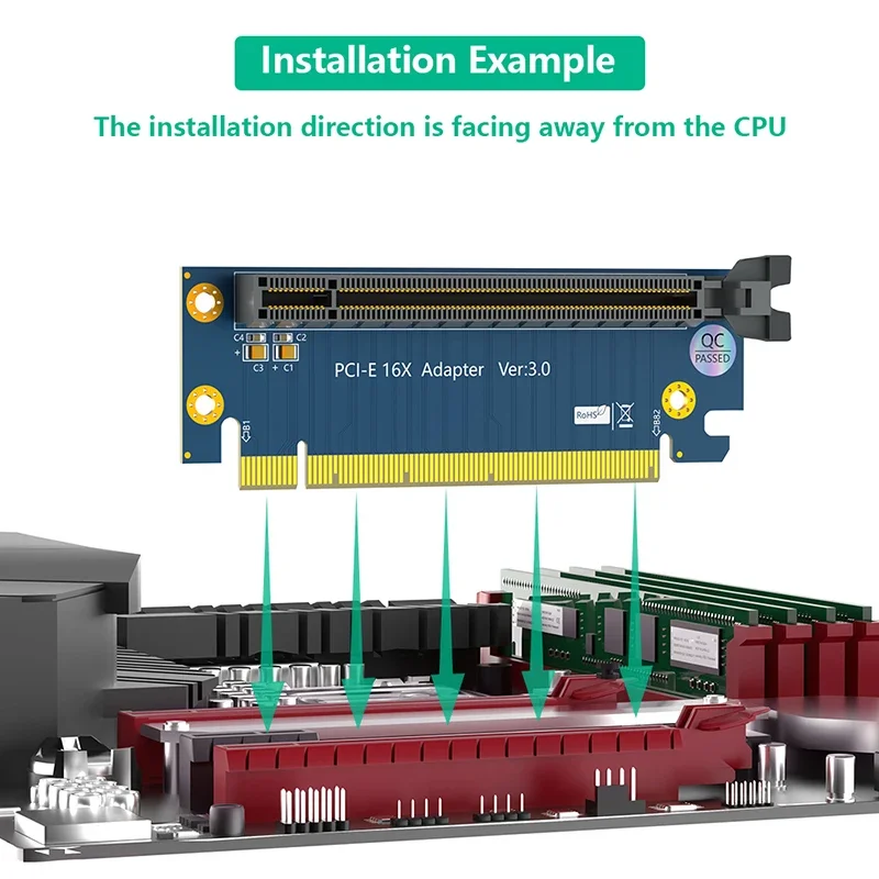 Przedłużacz karty PCIE X16 Riser PCI Express 3.0 16X męski na żeński 90 stopni Konwerter gniazda do kart graficznych Obsługa obudowy 1U 2U — zdjęcie produktu 5