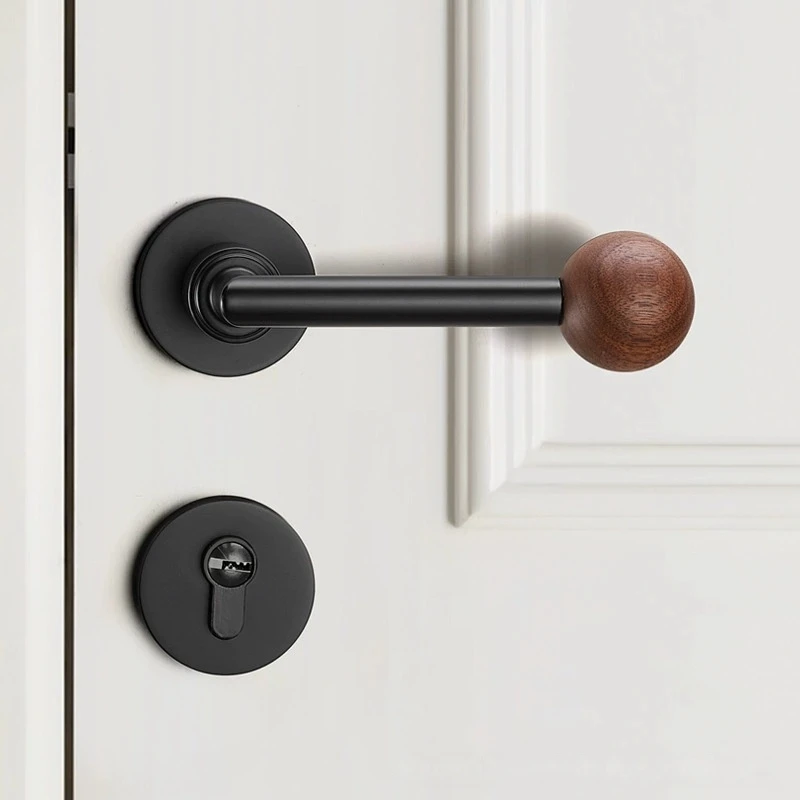 

Retro Walnut Silent Model Door Lock luxury Separate Interior Door Handle Bedroom Study Bathroom Burglar-proof Door Handle Lock