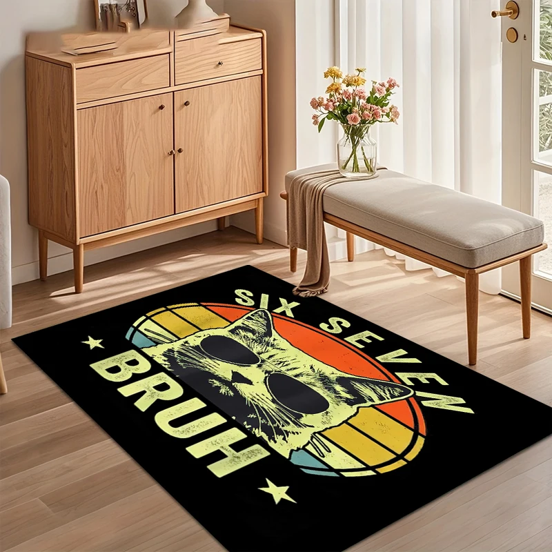 Area Rug Carpet Soft Non Slip Washable Retro Cool Cat Bruh Floor Mat for Entryway Bedroom Living Room Kids Room Home Decor Gift