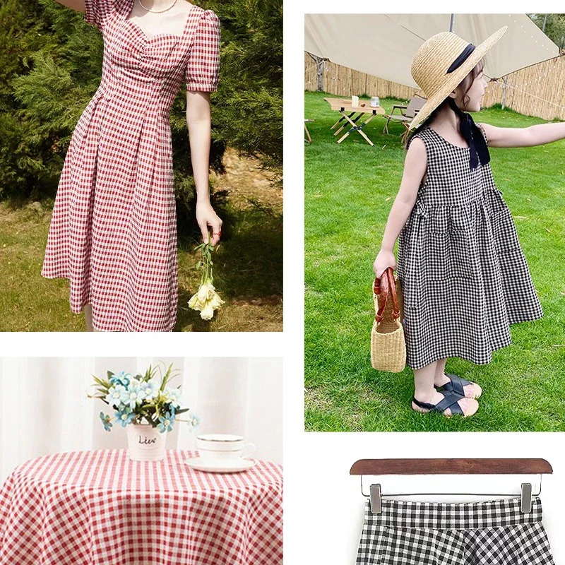 145x50/100cm Pink Plaid Pure Cotton Fabric For Women\'s Dresses, Shirts, Tablecloths, Home Decoration Handmade DIY Fabric TJ7400