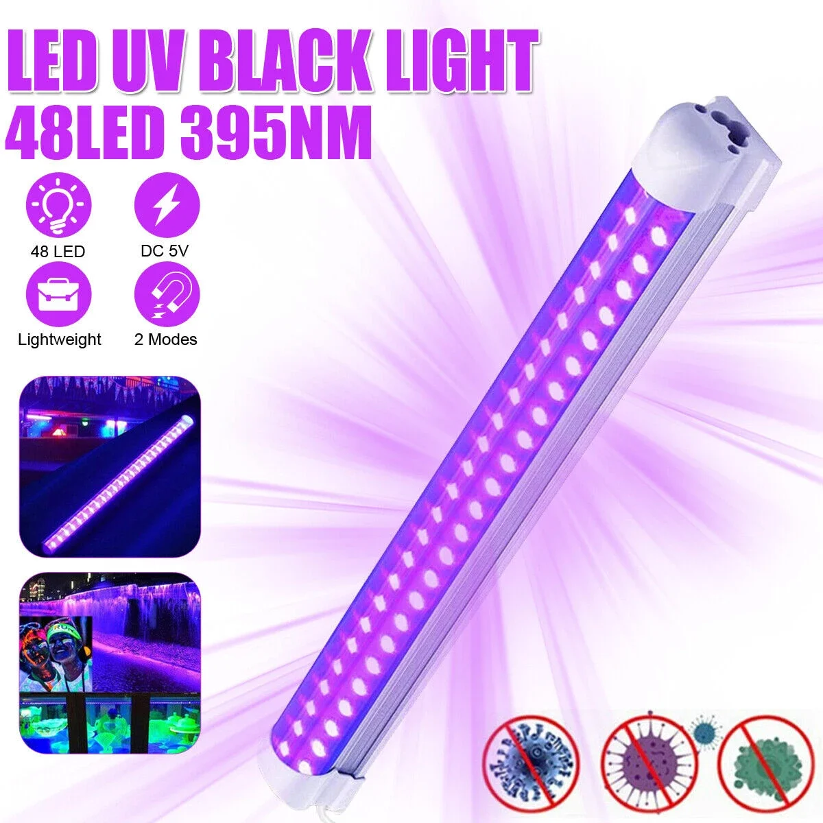 LED UV pasek świetlówka z paskiem ultrafioletowym 48 LED lampa na przyjęcie Blacklight USB przenośny lampa na przyjęcie świecące w ciemności światła