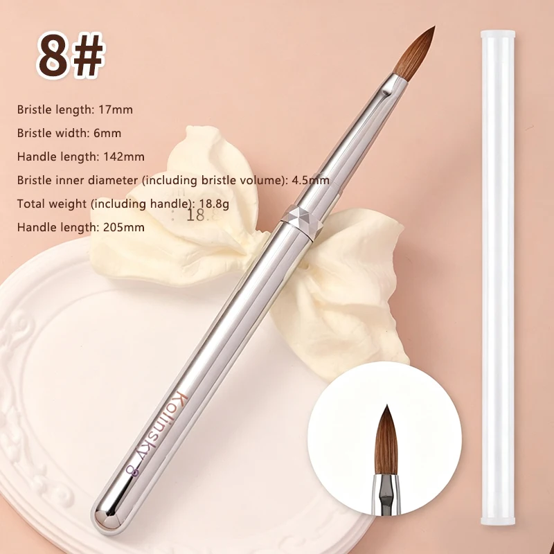 Professional Mixed Kolinsky Nail Brush, Siberian Sable Detachable Metal Handle, Crystal Acrylic Gel Manicure Tool