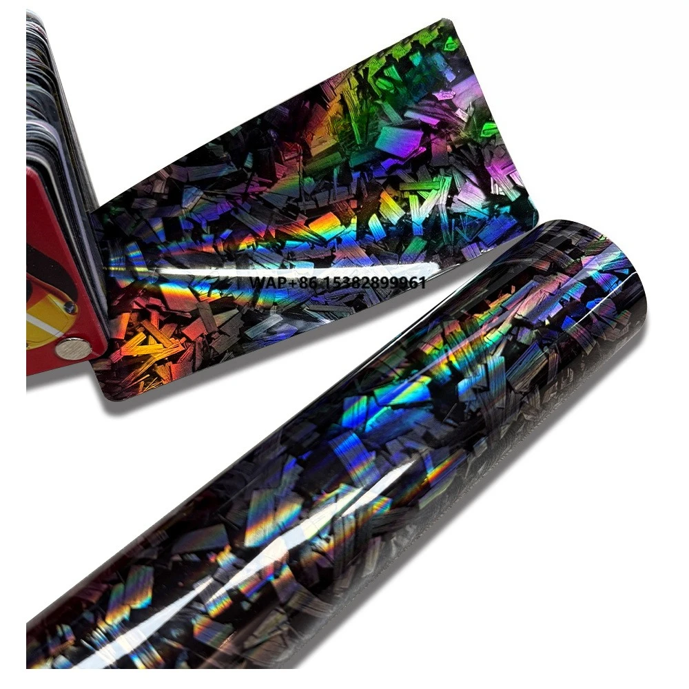 Silver Gold  Holographic Carbon Forged Vinyl Wrap Film Car Stickers Glossy Forged Rainbow Carbon Fiber Silver Vinyl Film