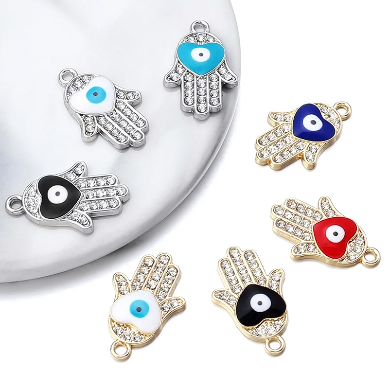10Pcs/Lot Hand Shape with Crystal Eyes Vintage Alloy Charms For Jewelry Making Handmade DIY Bracelet Earrings Necklace Pendant view 4