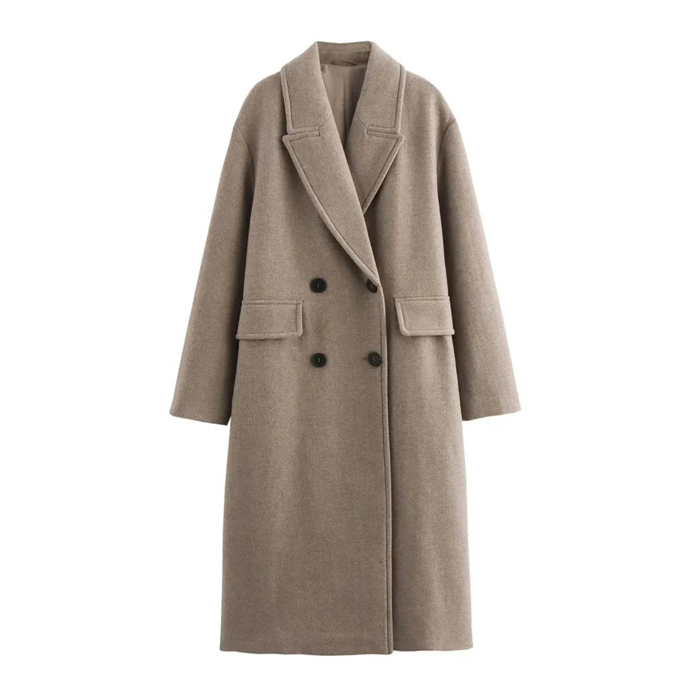 Taop&Za autumn and winter new product double breasted wide Panasonic swing fork long sleeved lapel coat woolen coat