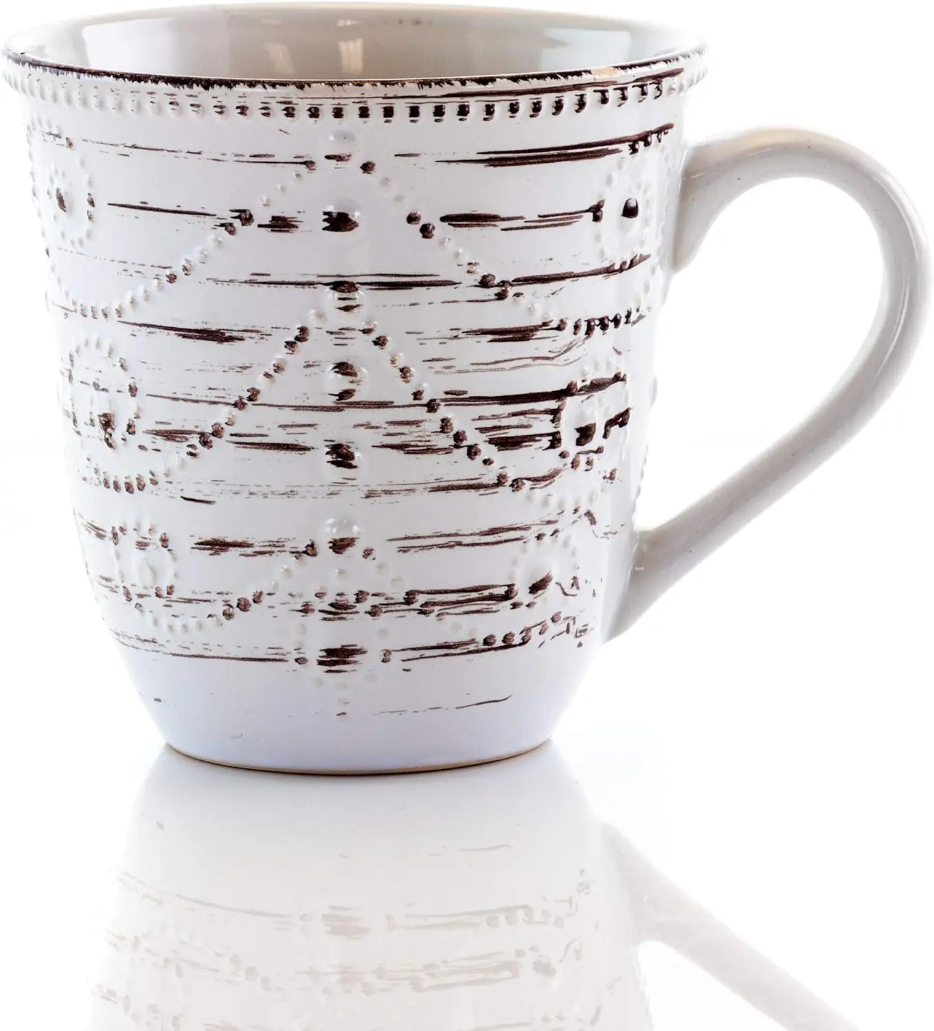 طقم أواني طعام مستديرة من الخزف الحجري المنقوش مكون من 16 قطعة من البتولا الريفي باللون الأبيض مع لمسات بنية