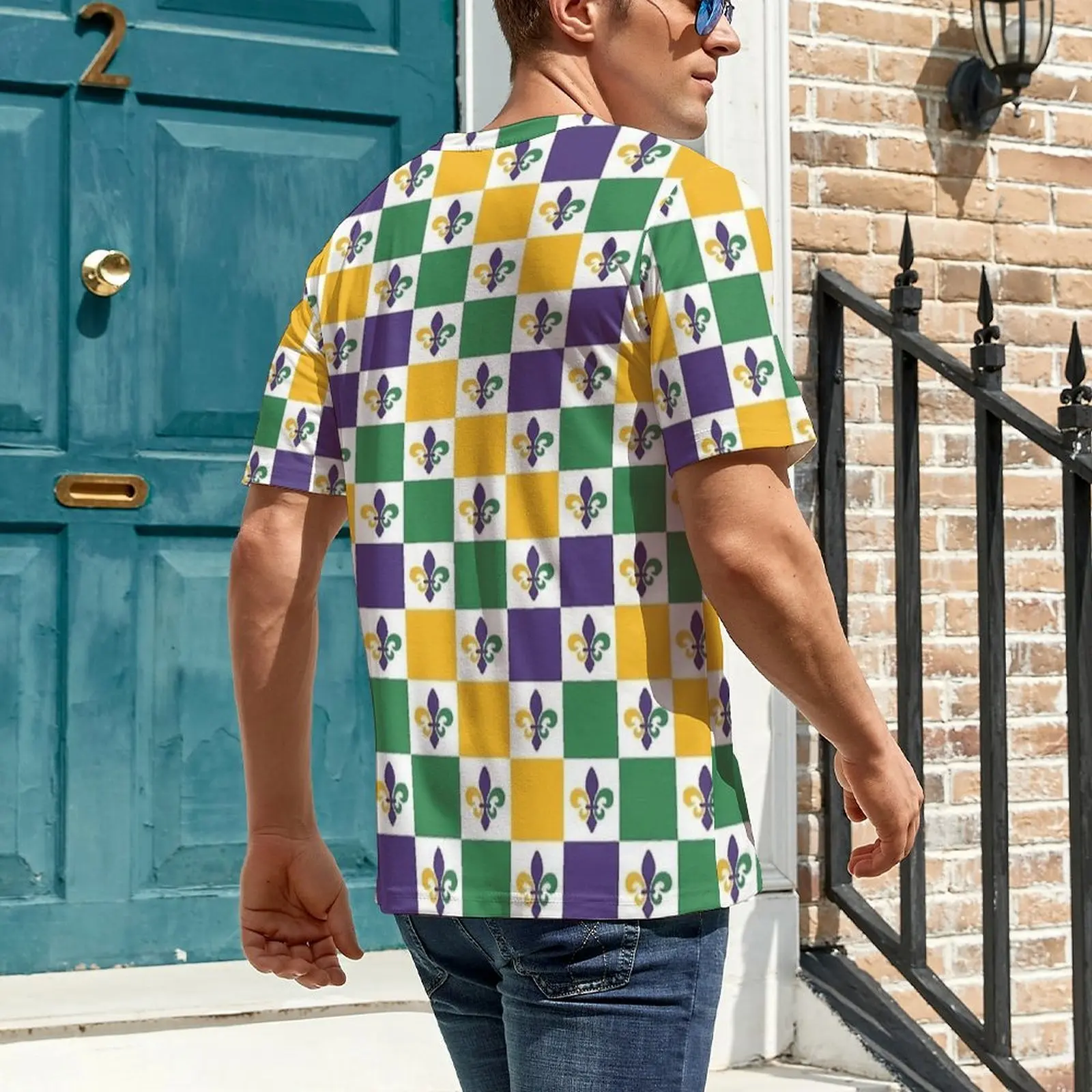 Plus Size T Shirt Summer Checker Fleur De Lis Mardi Gras Print T-Shirts  Street Style O Neck Tshirt Couple Hip Hop Design Tops