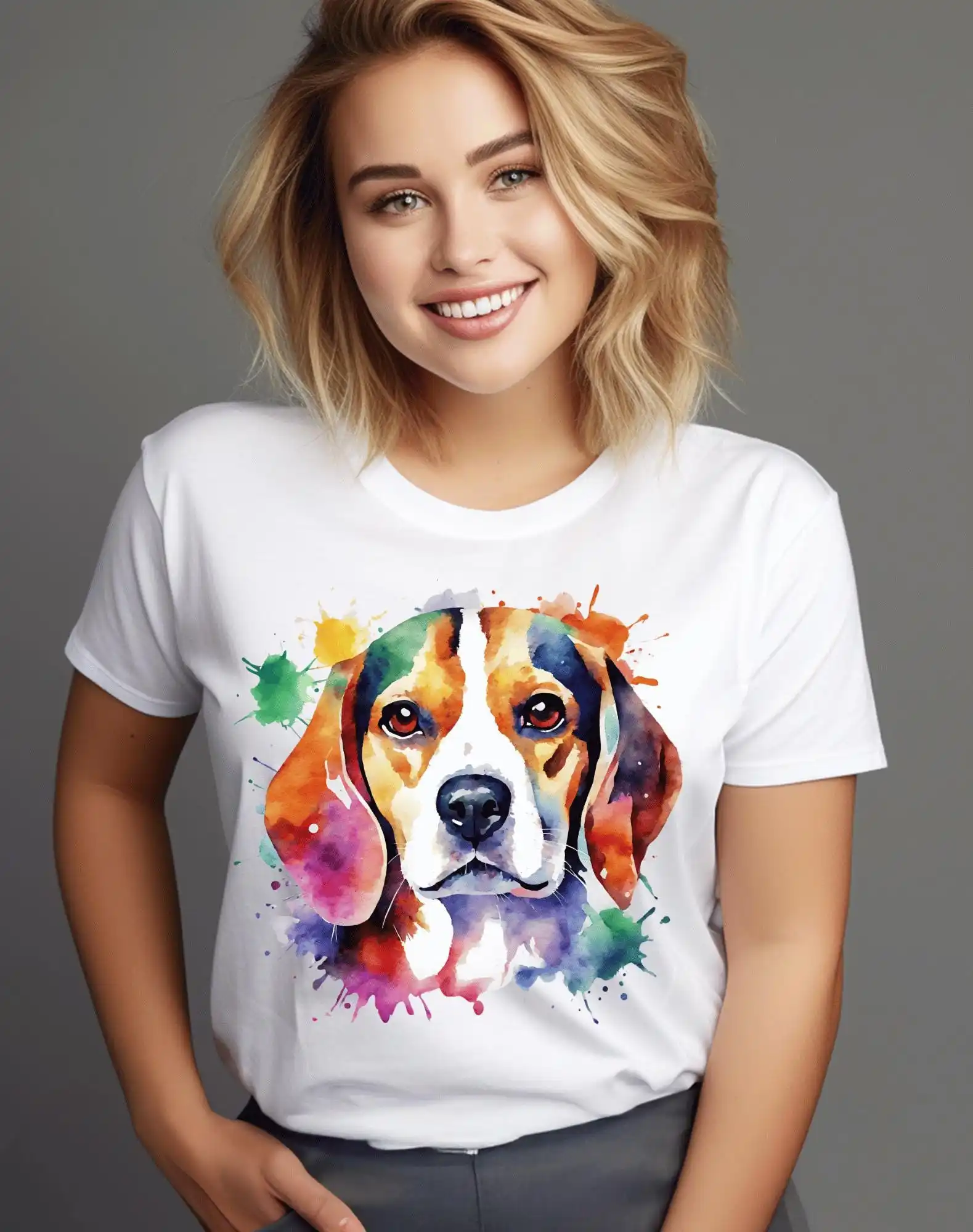 

Beagle T Shirt Colorful Watercolor Dog Print Cute Pet Lover Artistic Animal Stylish Casual Wear