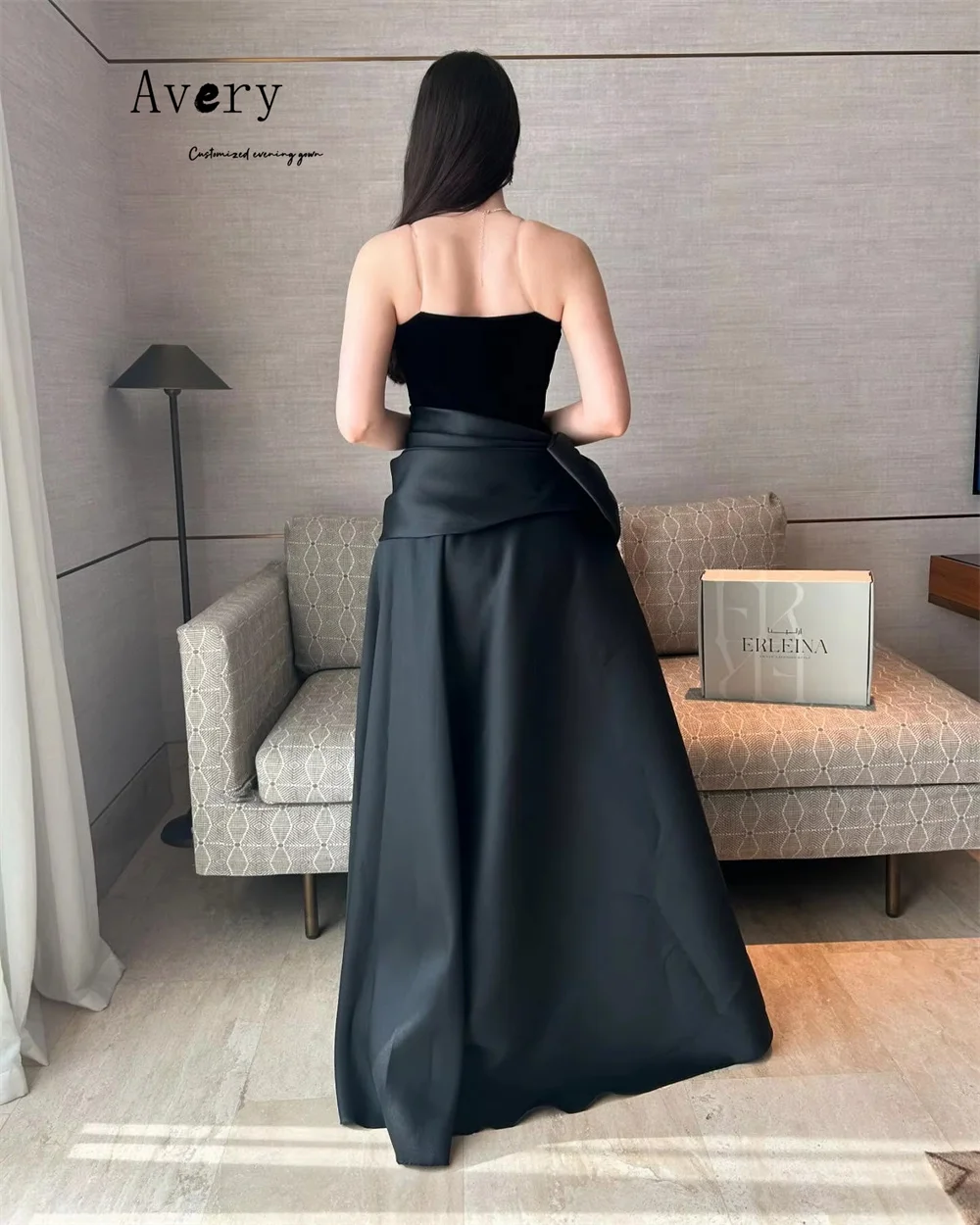 Avery-vestidos elegantes personalizados con hombros descubiertos y espalda descubierta para mujer, vestidos de fiesta de boda y graduación, color negro contrastante, 2025