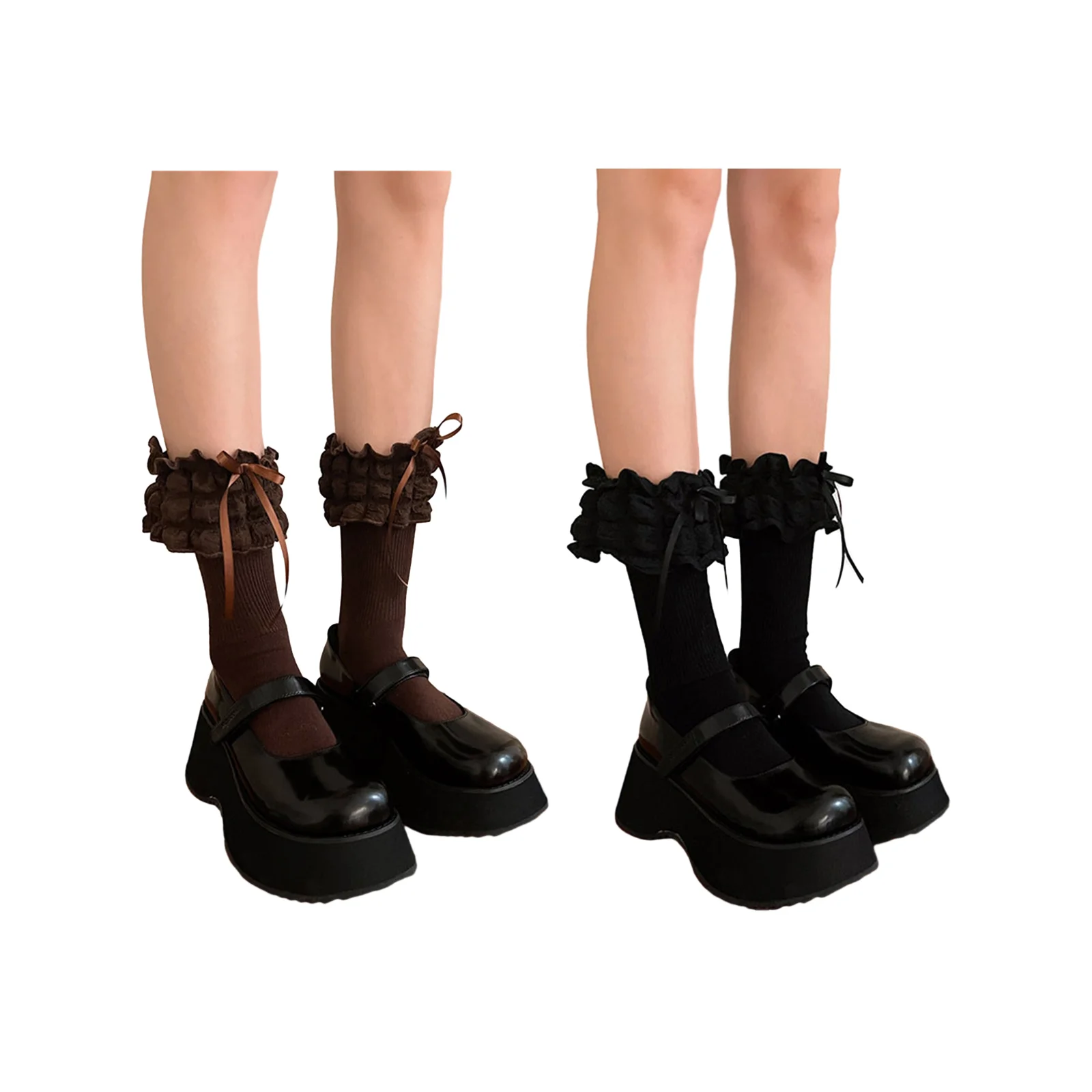 

Комплект чулок с кружевными бантиками — по 1 пара каждого цвета (коричневый + черный)