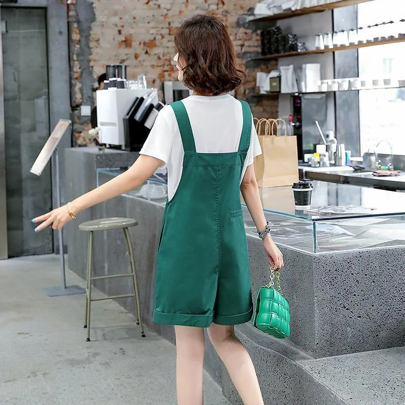 2025年夏 韓国版 新しい気質 女神ファン ワイドレッグ ショート ハイウエスト サスペンダー レディース サマーエイジリダクション