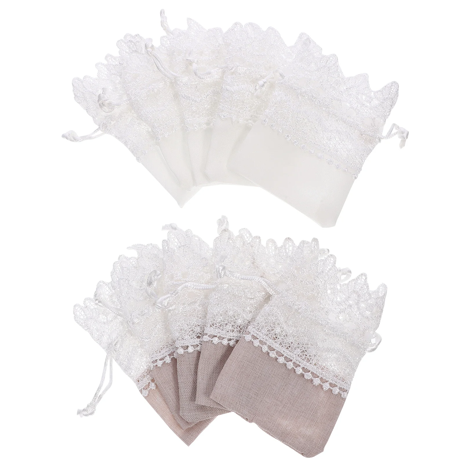 

10pcs Jewelery Bags Lace Drawstring Gift Pouches Beige Mesh Storage Wedding Party Christmas Candy Small Gifts High