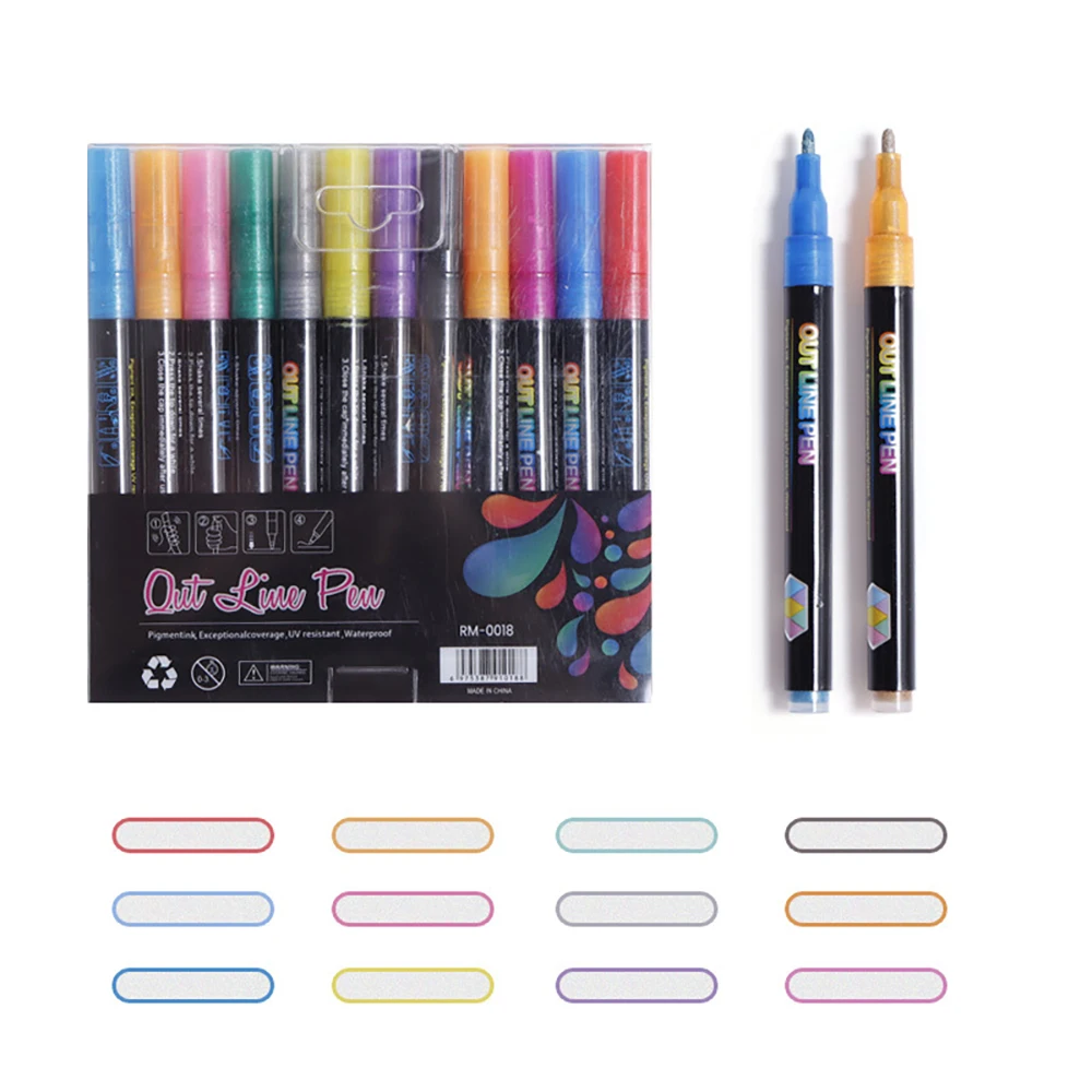 Stylo de Contour Double ligne pour enfants, métal de rêve de couleur, stylo Fluorescent pour compte à main, carte de vœux, Graffiti pour enfants, costume de couleur