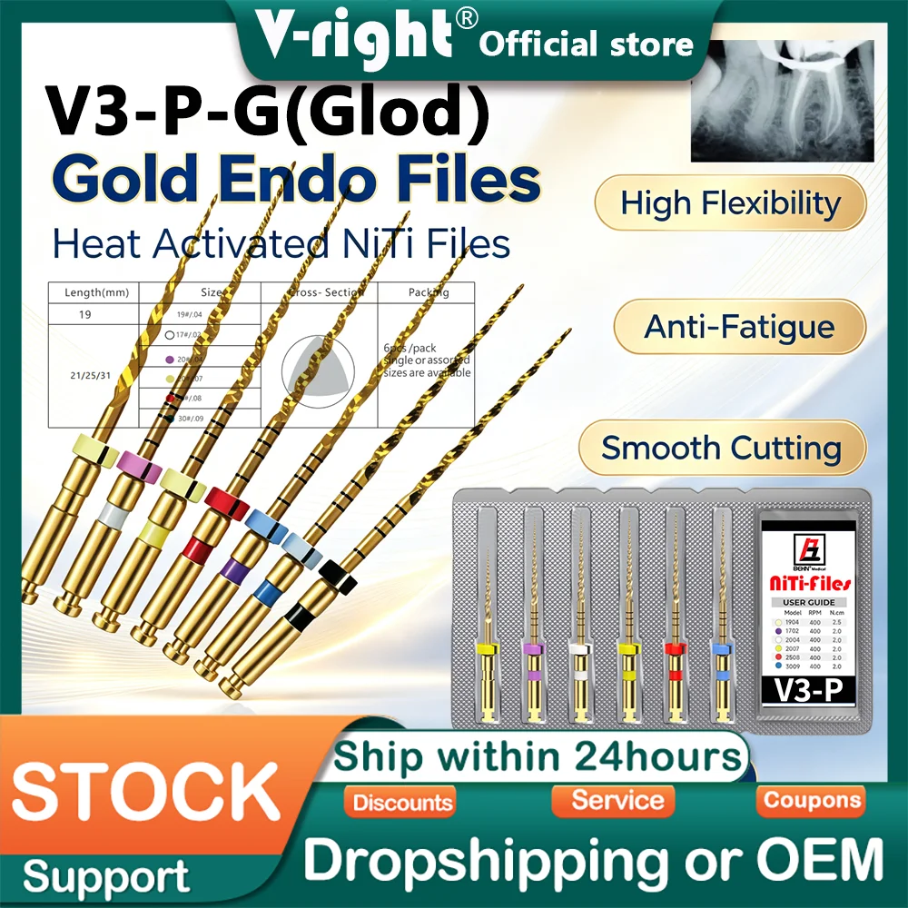 Limes endodontiques rotatives flexibles Niti SX-F3 25 mm activées par la chaleur, coniques Pro-0.4, dorées S1S2 F1 F2 F3 pour endodontie dentaire