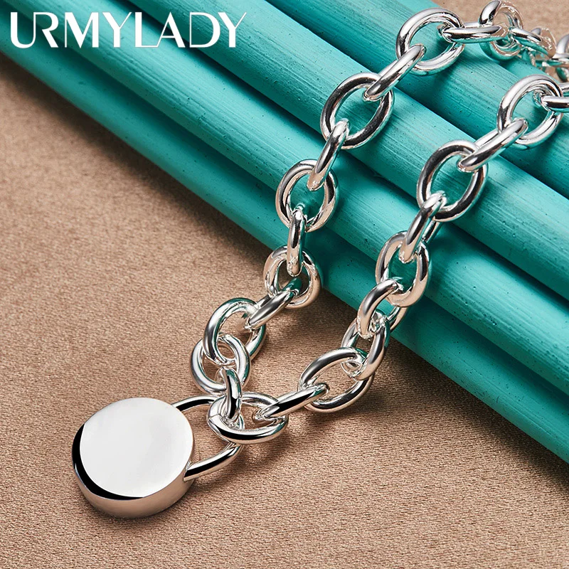 

URMYLADY 925 Sterling Silver Round Lock Necklace For Women Wedding Party Charm Fine Jewelry