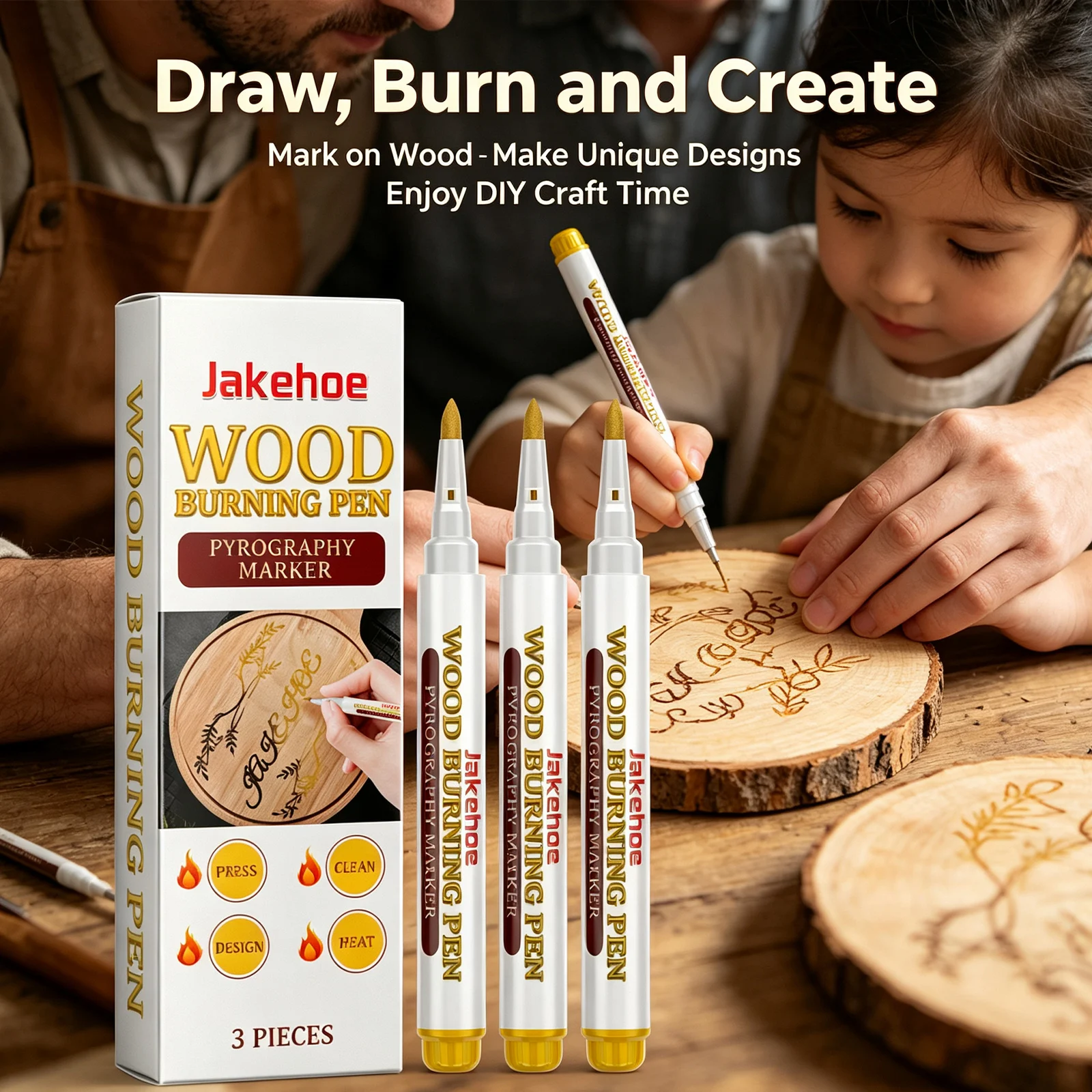 Wood Burning Pens Scorch Wood DIY Art Fine Draw Various Cute Patterns Burning Effect Wood Crafts DIY Scorch Wood Burned Marker