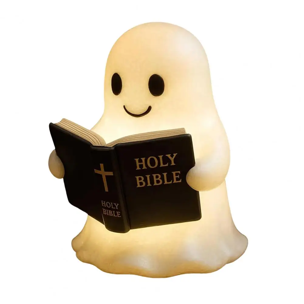 Ghost Light for Home Decor Spooky Ghost Bible Lamp 3d Resin Night Light Figurine for Halloween Decor Cute Ghost for Bedroom