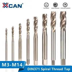 XCAN-공작 기계 탭 M3/M4/M5/M6/M8/M10/M12/M14 나선형 그루브 미터법 나사 탭 din371, 강화 생크 나사 탭 드릴 수공구