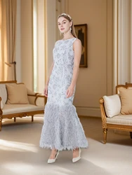 New Arrival Organza Fishtail Long Dress Maxi Evening Summer Sleeveless Bodycon Fitting Gown Feathers Women Robe Vestido