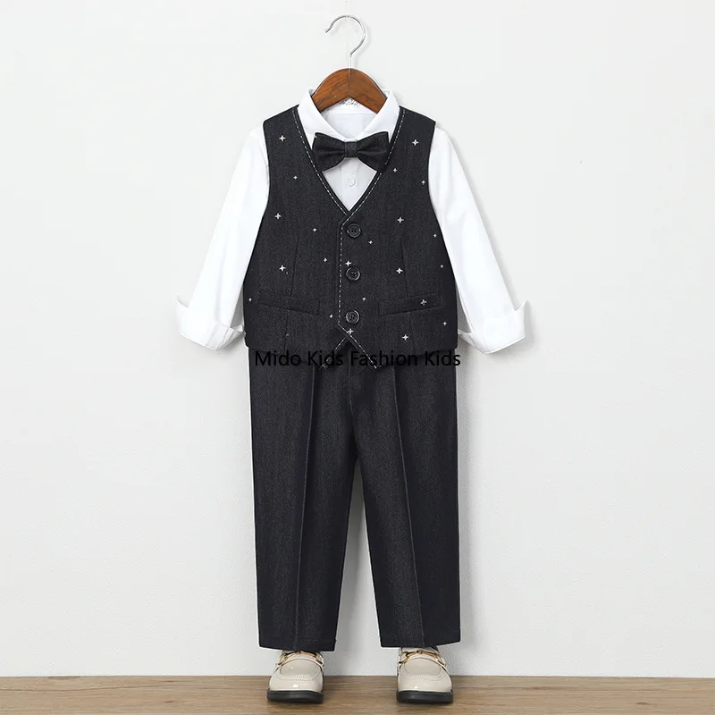 Boy's Spring/Autumn Suit: Stylish  Little Blazer Flower Boy's First Birthday Attire Boy's Hosting Outfit for Piano Recitals