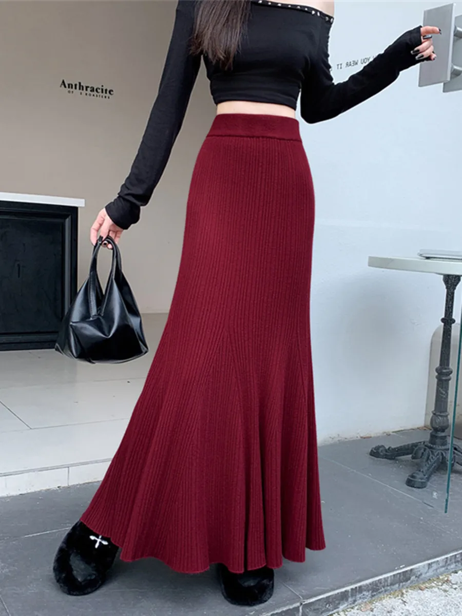 Jupe queue de poisson taille haute pour femmes, tricotée douce, moulante, tricot élégant pour l'automne et l'hiver, couleur unie, Design sauvage, nouveau
